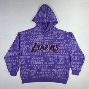 NBA Los‎ Angeles Lakers Hoodie Purple All Over Print Chenille Logo Mens Large